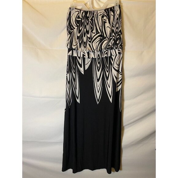 - EMMA & MICHELE WOMENS SIZE MEDIUM MAXI DRESS BLACK‎ WHITE STRAPLESS SEXY m - Picture 3 of 3